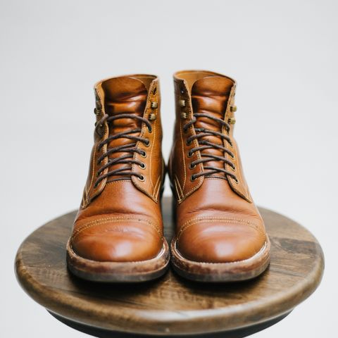 View photo of Benzein Kanon Brogue Cap Toe Boot in Badalassi Carlo Cognac Minerva