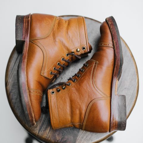 View photo of Benzein Kanon Brogue Cap Toe Boot in Badalassi Carlo Cognac Minerva