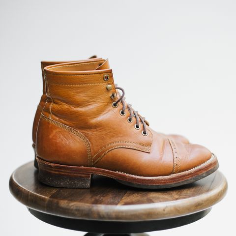 View photo of Benzein Kanon Brogue Cap Toe Boot in Badalassi Carlo Cognac Minerva