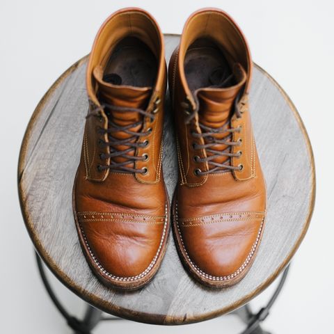 View photo of Benzein Kanon Brogue Cap Toe Boot in Badalassi Carlo Cognac Minerva