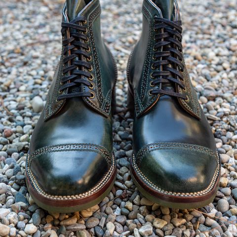 Flame Panda Brogue Cap Toe Service Boot in Horween Marbled Black Shell Cordovan