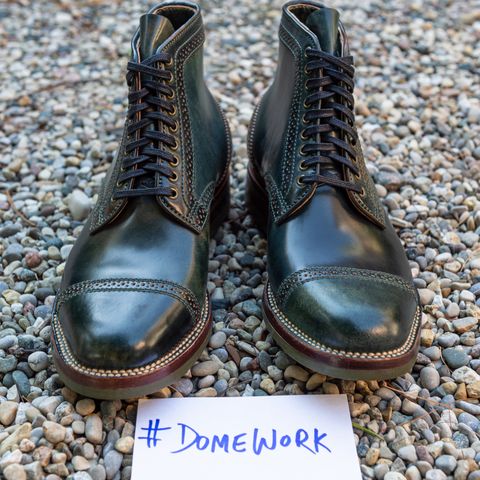Flame Panda Brogue Cap Toe Service Boot in Horween Marbled Black Shell Cordovan