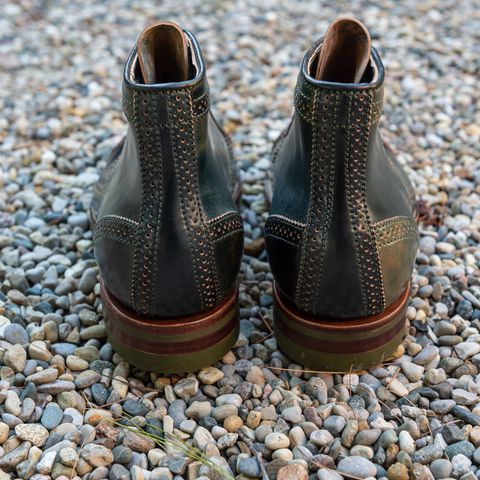 Flame Panda Brogue Cap Toe Service Boot in Horween Marbled Black Shell Cordovan