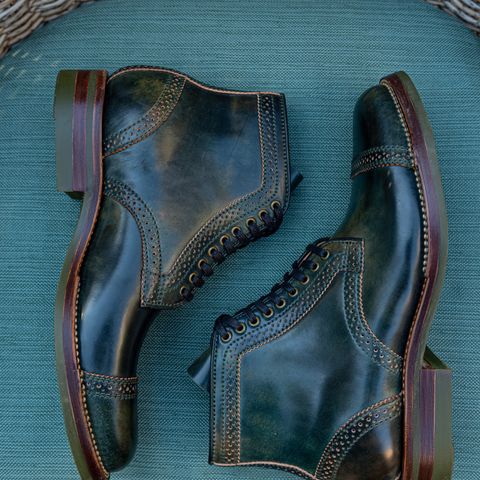 Flame Panda Brogue Cap Toe Service Boot in Horween Marbled Black Shell Cordovan
