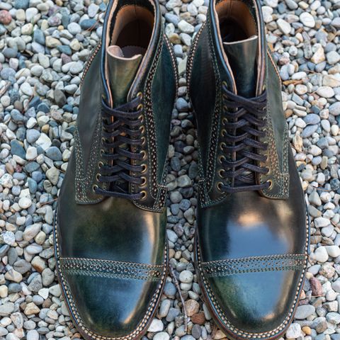 Flame Panda Brogue Cap Toe Service Boot in Horween Marbled Black Shell Cordovan