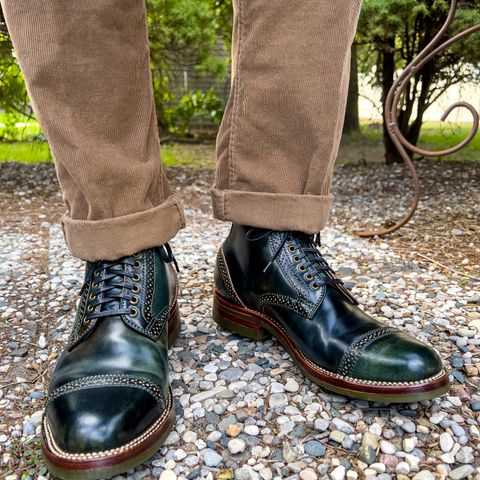 Flame Panda Brogue Cap Toe Service Boot in Horween Marbled Black Shell Cordovan