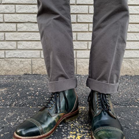 Flame Panda Brogue Cap Toe Service Boot in Horween Marbled Black Shell Cordovan