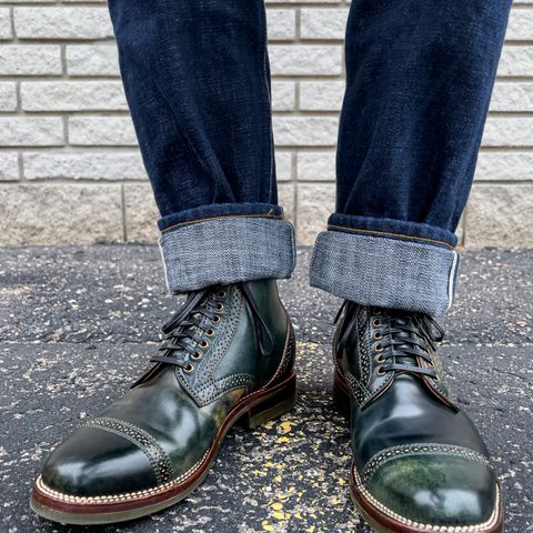 Flame Panda Brogue Cap Toe Service Boot in Horween Marbled Black Shell Cordovan