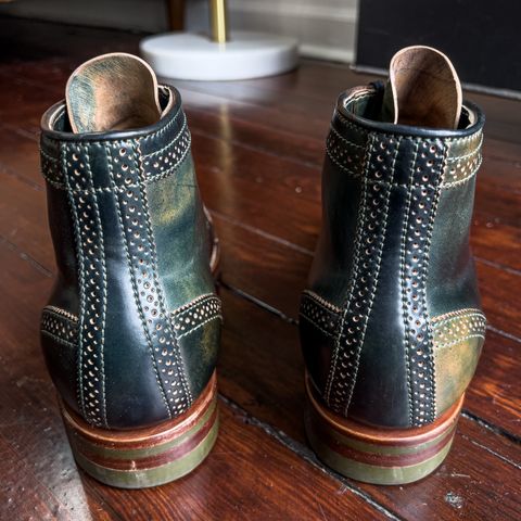 Flame Panda Brogue Cap Toe Service Boot in Horween Marbled Black Shell Cordovan