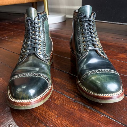 Flame Panda Brogue Cap Toe Service Boot in Horween Marbled Black Shell Cordovan