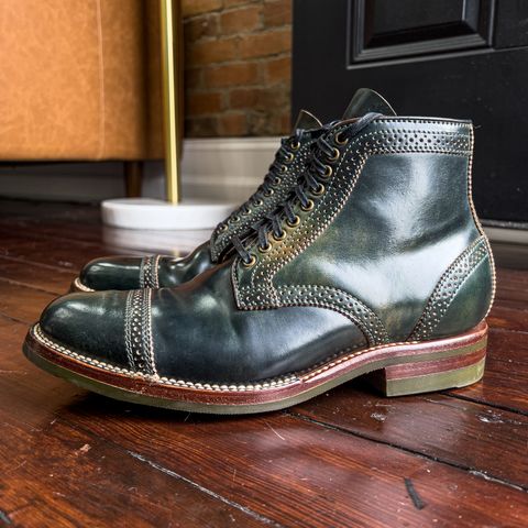Flame Panda Brogue Cap Toe Service Boot in Horween Marbled Black Shell Cordovan