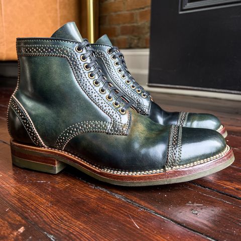 Flame Panda Brogue Cap Toe Service Boot in Horween Marbled Black Shell Cordovan