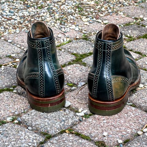 Flame Panda Brogue Cap Toe Service Boot in Horween Marbled Black Shell Cordovan