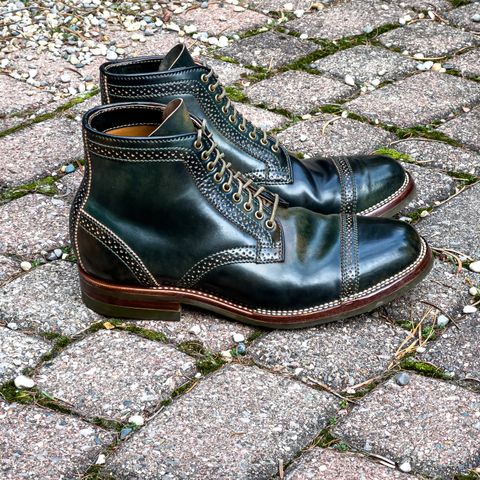 Flame Panda Brogue Cap Toe Service Boot in Horween Marbled Black Shell Cordovan