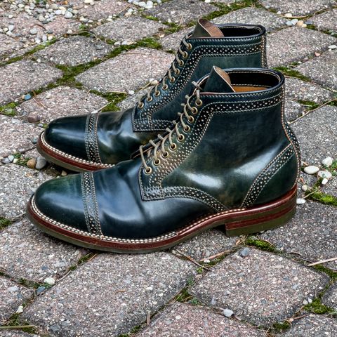 Flame Panda Brogue Cap Toe Service Boot in Horween Marbled Black Shell Cordovan