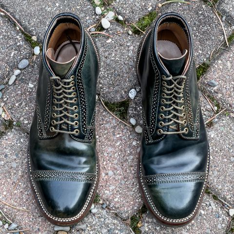 Flame Panda Brogue Cap Toe Service Boot in Horween Marbled Black Shell Cordovan