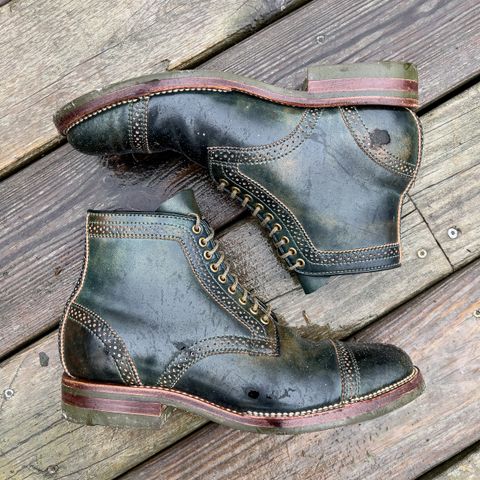 Flame Panda Brogue Cap Toe Service Boot in Horween Marbled Black Shell Cordovan