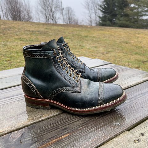 Flame Panda Brogue Cap Toe Service Boot in Horween Marbled Black Shell Cordovan