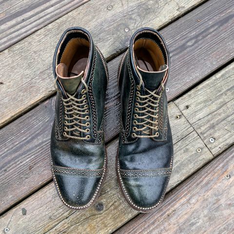 Flame Panda Brogue Cap Toe Service Boot in Horween Marbled Black Shell Cordovan