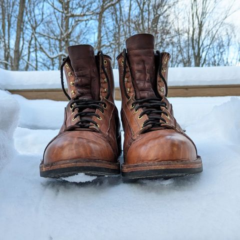 View photo of Frank's Boots Lace-To-Toe in Horween Russet Horsehide Strips