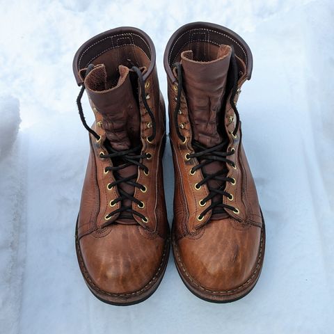 View photo of Frank's Boots Lace-To-Toe in Horween Russet Horsehide Strips