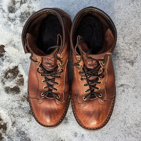 View photo of Frank's Boots Lace-To-Toe in Horween Russet Horsehide Strips