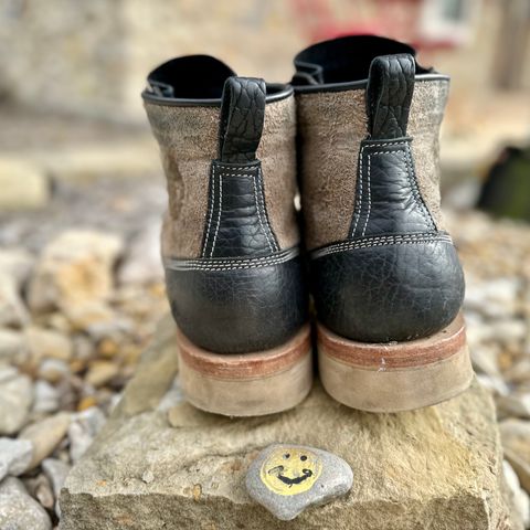 View photo of Frank's Boots Monkey Boot in Grey And Black Montana Bison