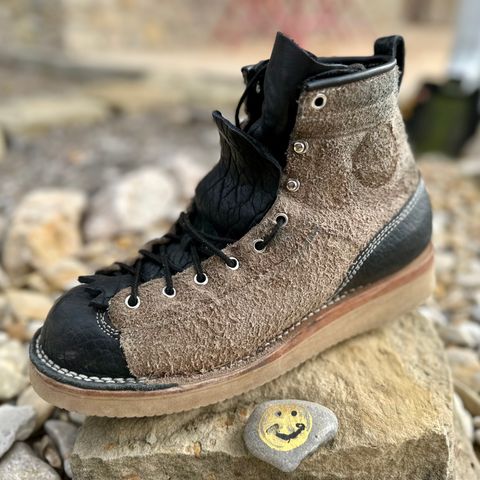 View photo of Frank's Boots Monkey Boot in Grey And Black Montana Bison