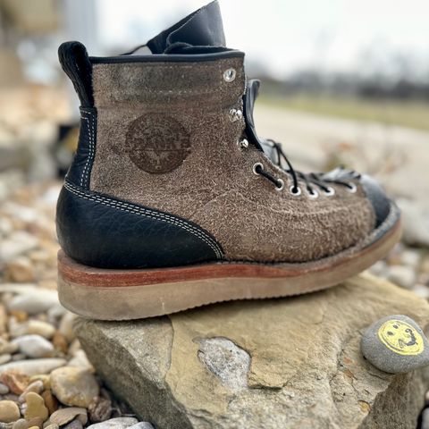 View photo of Frank's Boots Monkey Boot in Grey And Black Montana Bison