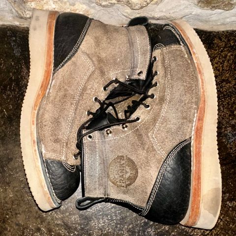 View photo of Frank's Boots Monkey Boot in Grey And Black Montana Bison