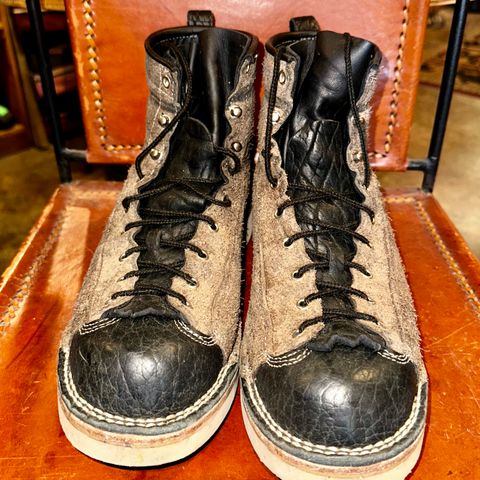 View photo of Frank's Boots Monkey Boot in Grey And Black Montana Bison