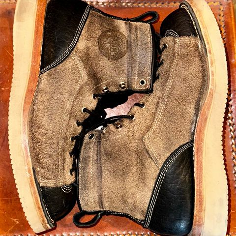 View photo of Frank's Boots Monkey Boot in Grey And Black Montana Bison