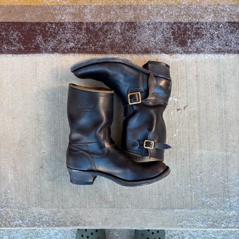 Role Club Engineer Boots in Shinki Hand-Finished Black Horsehide