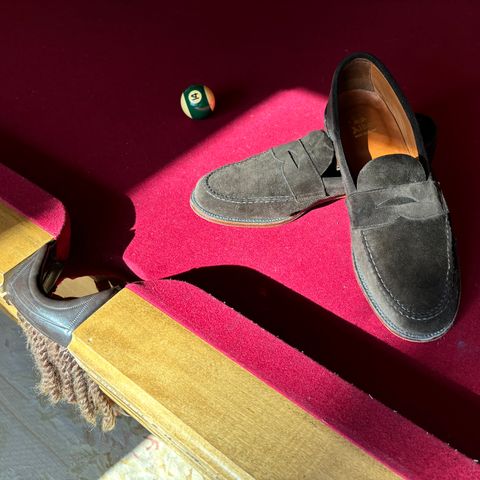 Alden Leisure Handsewn Penny Loafer in Dark Brown Suede