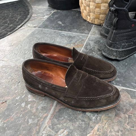Alden Leisure Handsewn Penny Loafer in Dark Brown Suede