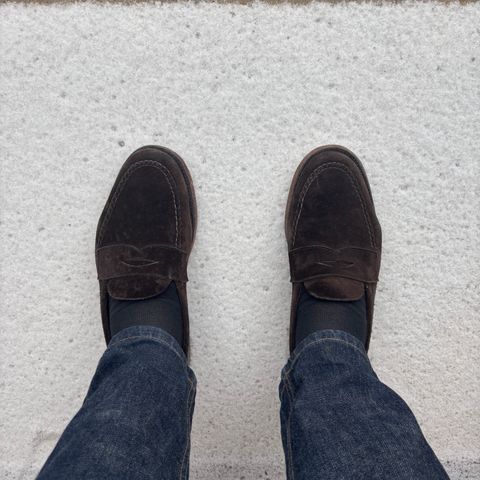 Alden Leisure Handsewn Penny Loafer in Dark Brown Suede