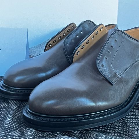 View photo of Viberg Derby Shoe in C.F. Stead Winter Smoke Classic Calf