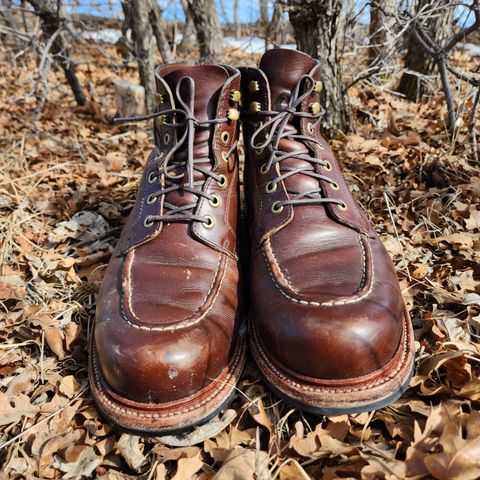 View photo of Grant Stone Brass Boot in Horween Crimson Chromexcel