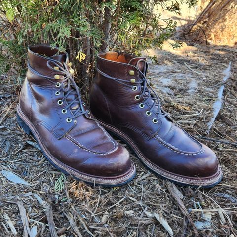 View photo of Grant Stone Brass Boot in Horween Crimson Chromexcel