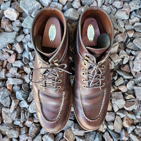 View photo of Grant Stone Brass Boot in Horween Crimson Chromexcel