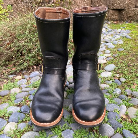 Motor Engineer Boots in Black Hand-Dyed Italian Horsebutt