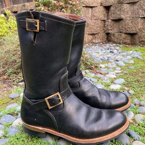 Motor Engineer Boots in Black Hand-Dyed Italian Horsebutt