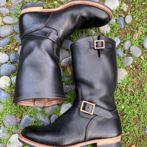 Motor Engineer Boots in Black Hand-Dyed Italian Horsebutt