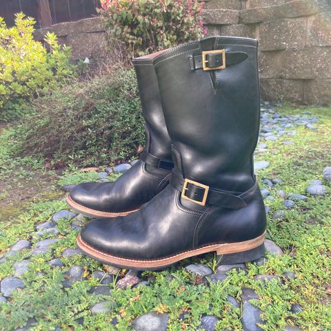 Motor Engineer Boots in Black Hand-Dyed Italian Horsebutt