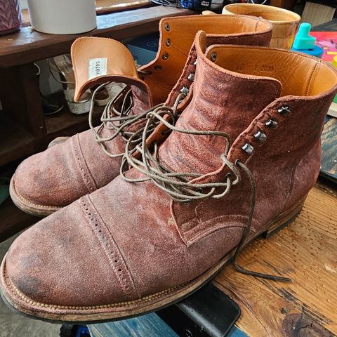 Viberg Service Boot in C.F. Stead Milkshake Janus Calf Suede