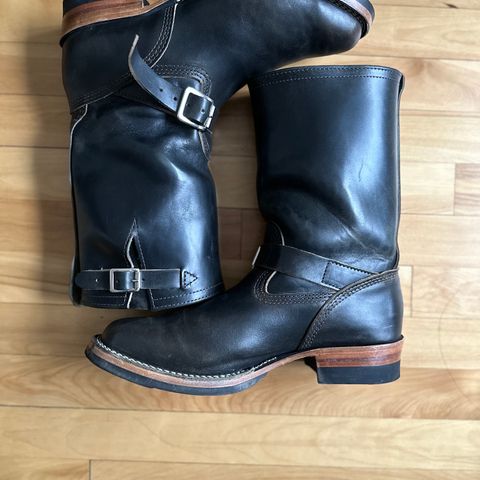 View photo of Wesco Mister Lou in Maryam Petrolio Waxed Black Horsehide