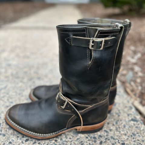 View photo of Wesco Mister Lou in Maryam Petrolio Waxed Black Horsehide