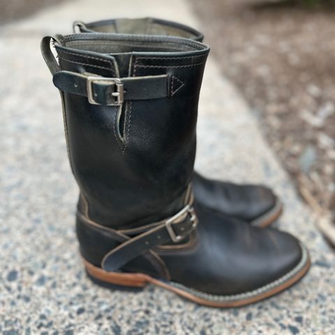 View photo of Wesco Mister Lou in Maryam Petrolio Waxed Black Horsehide