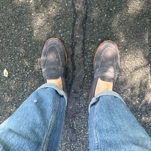 Grant Stone Traveler Penny in C.F. Stead Navy Janus Calf Suede