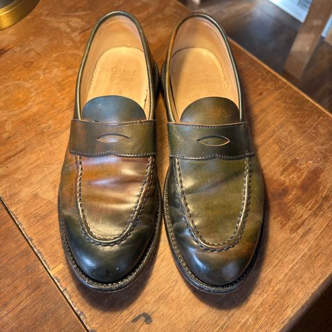 View photo of Grant Stone Traveler Loafer in Horween Marbled Black Shell Cordovan